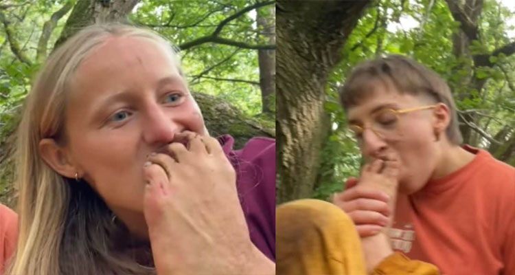 Two women eating strawberries with their feet in viral video will shock you